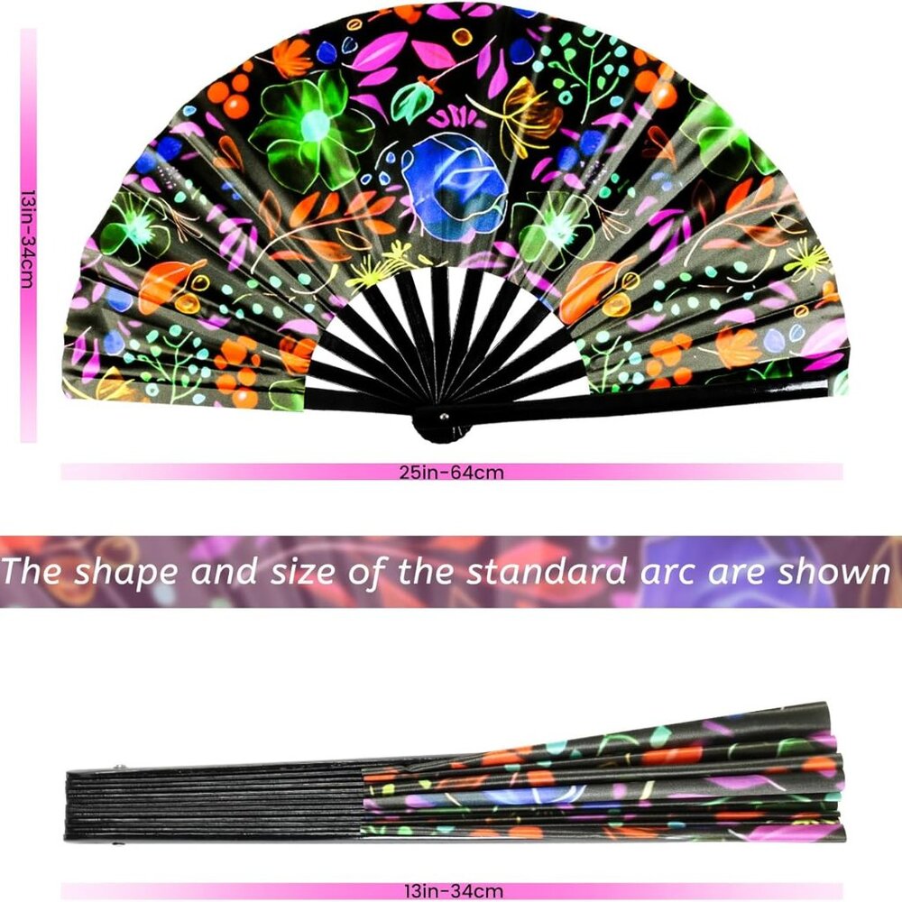 Large Folding Hand Fan, UV Glow Fan for Rave, Festival Folding Hand Fan for Wome - Picture 3 of 7